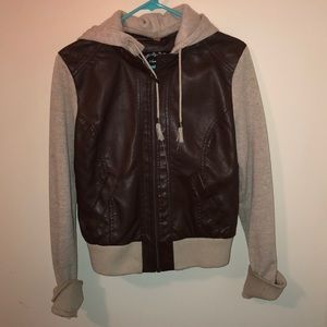 Women’s leather jacket with cotton sleeves